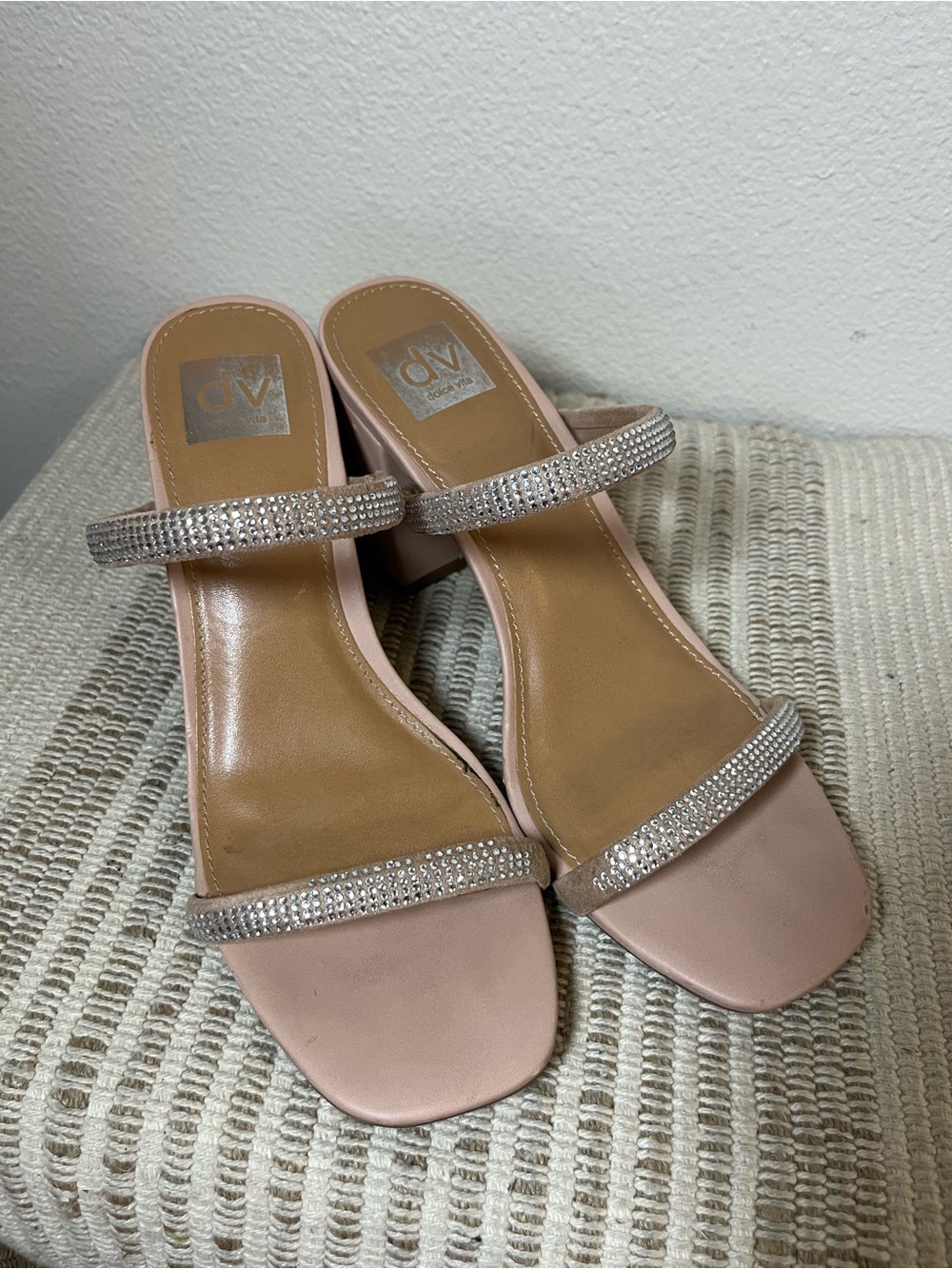 Dolce Vita Beige Rhinestone Strap Block Heels SIZE 9